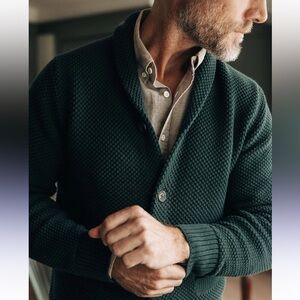 Taylor Stitch The Crawford Sweater In Deep Forest Green Shawl Collar Cardigan